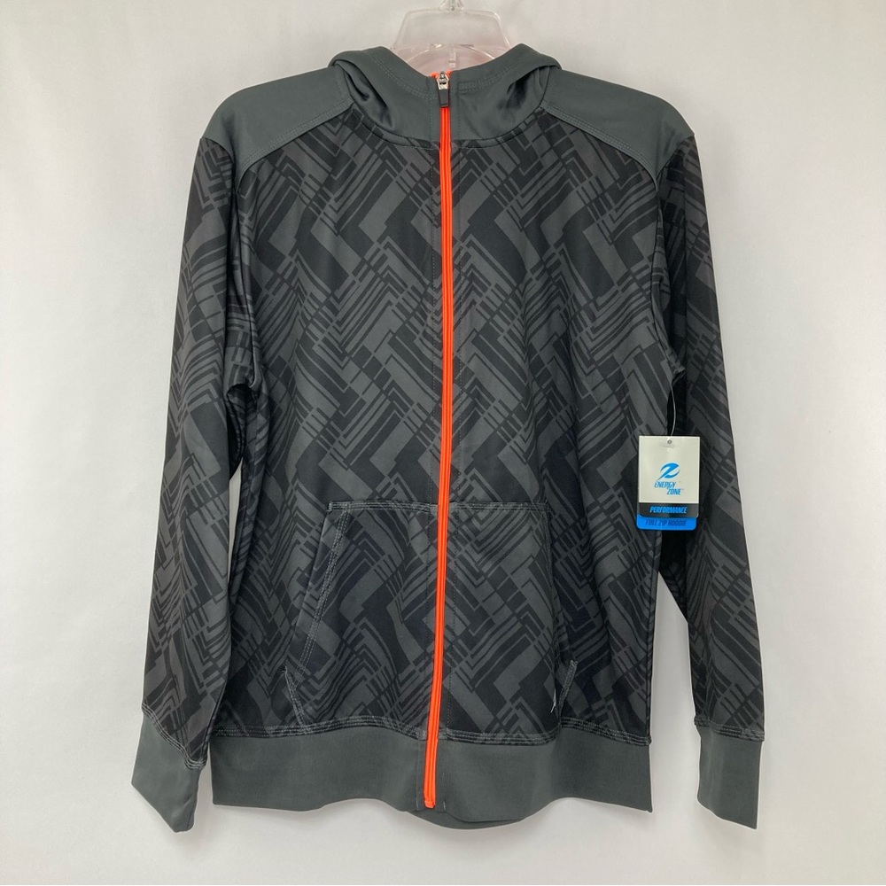 Energy Zone Boys Gray Orange Full Zip Front Hoodie Size XL 14/16